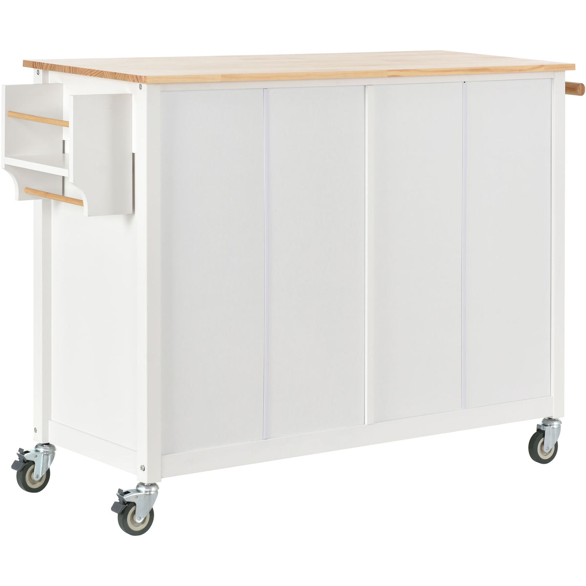 Large Kitchen Cart with 4-Door Cabinet, Drawers, and Spice Rack