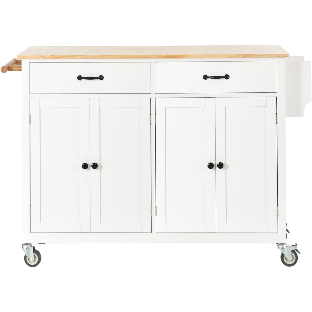Large Kitchen Cart with 4-Door Cabinet, Drawers, and Spice Rack