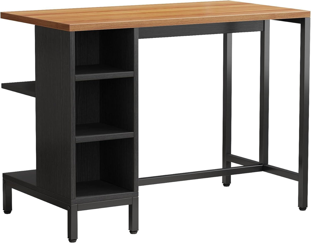 Walnut-Grain Kitchen Island with Open Shelving