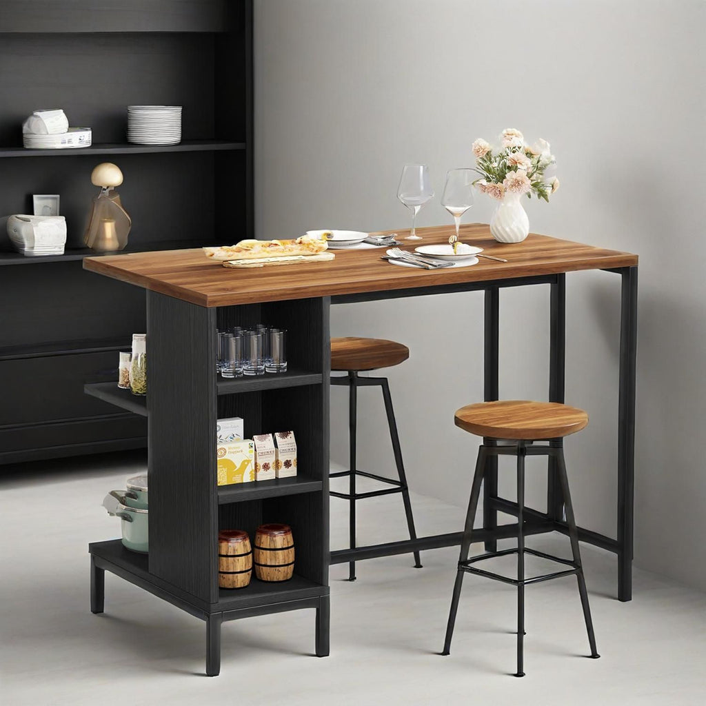 Walnut-Grain Kitchen Island with Open Shelving