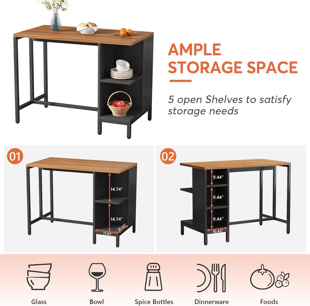 Walnut-Grain Kitchen Island with Open Shelving