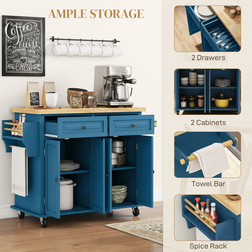 Maximize Kitchen Space with a Rolling Island Cart - Drawers, Cabinets & Spice Rack