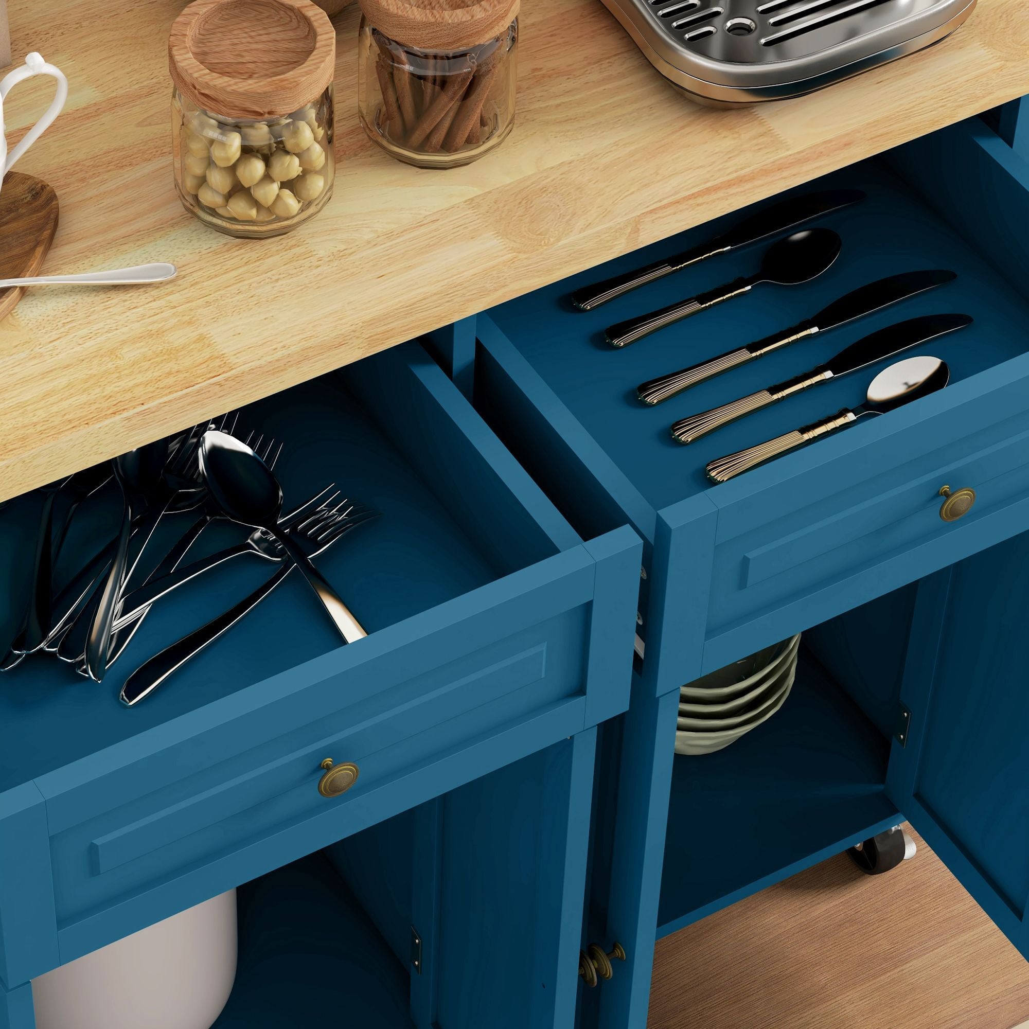 Maximize Kitchen Space with a Rolling Island Cart - Drawers, Cabinets & Spice Rack