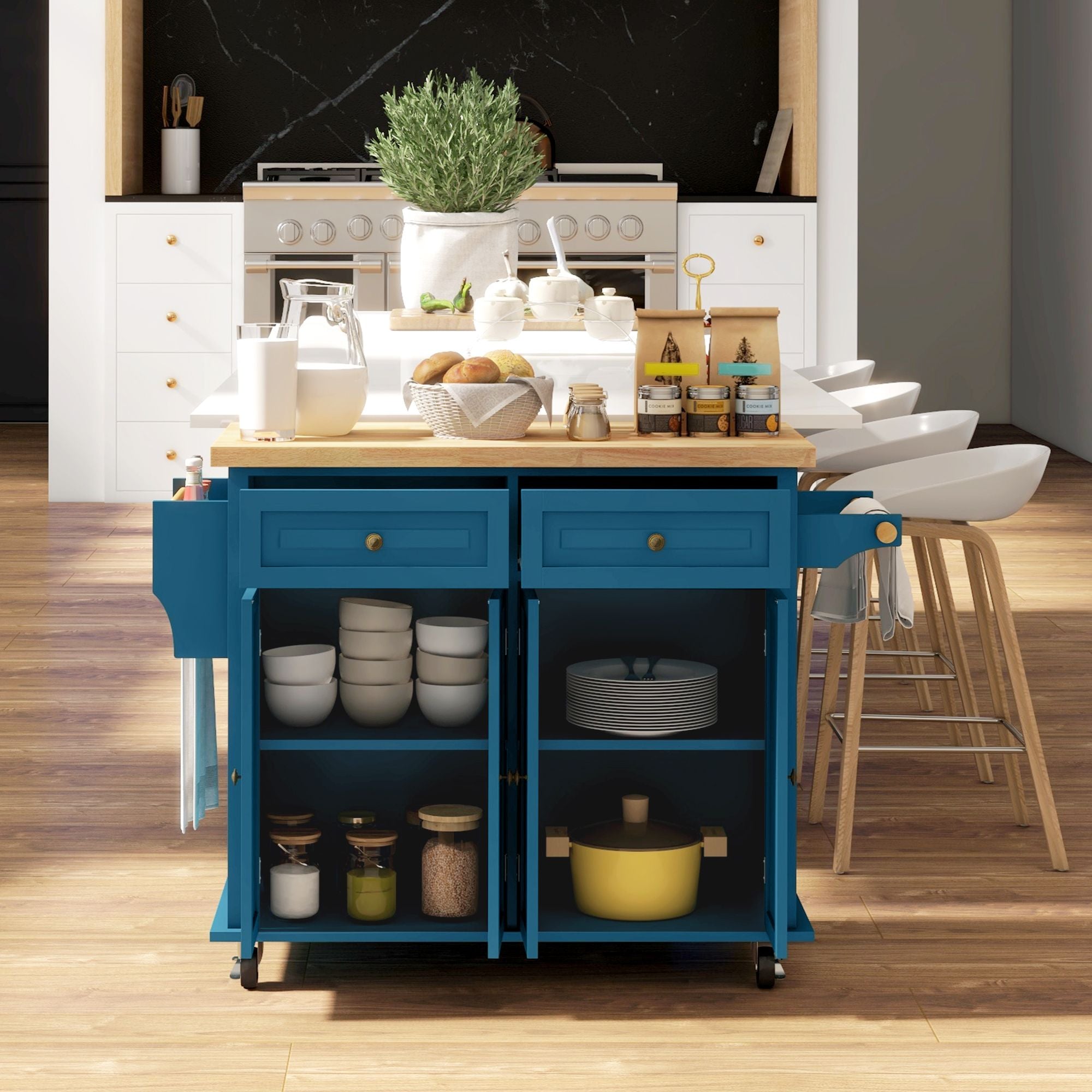 Maximize Kitchen Space with a Rolling Island Cart - Drawers, Cabinets & Spice Rack