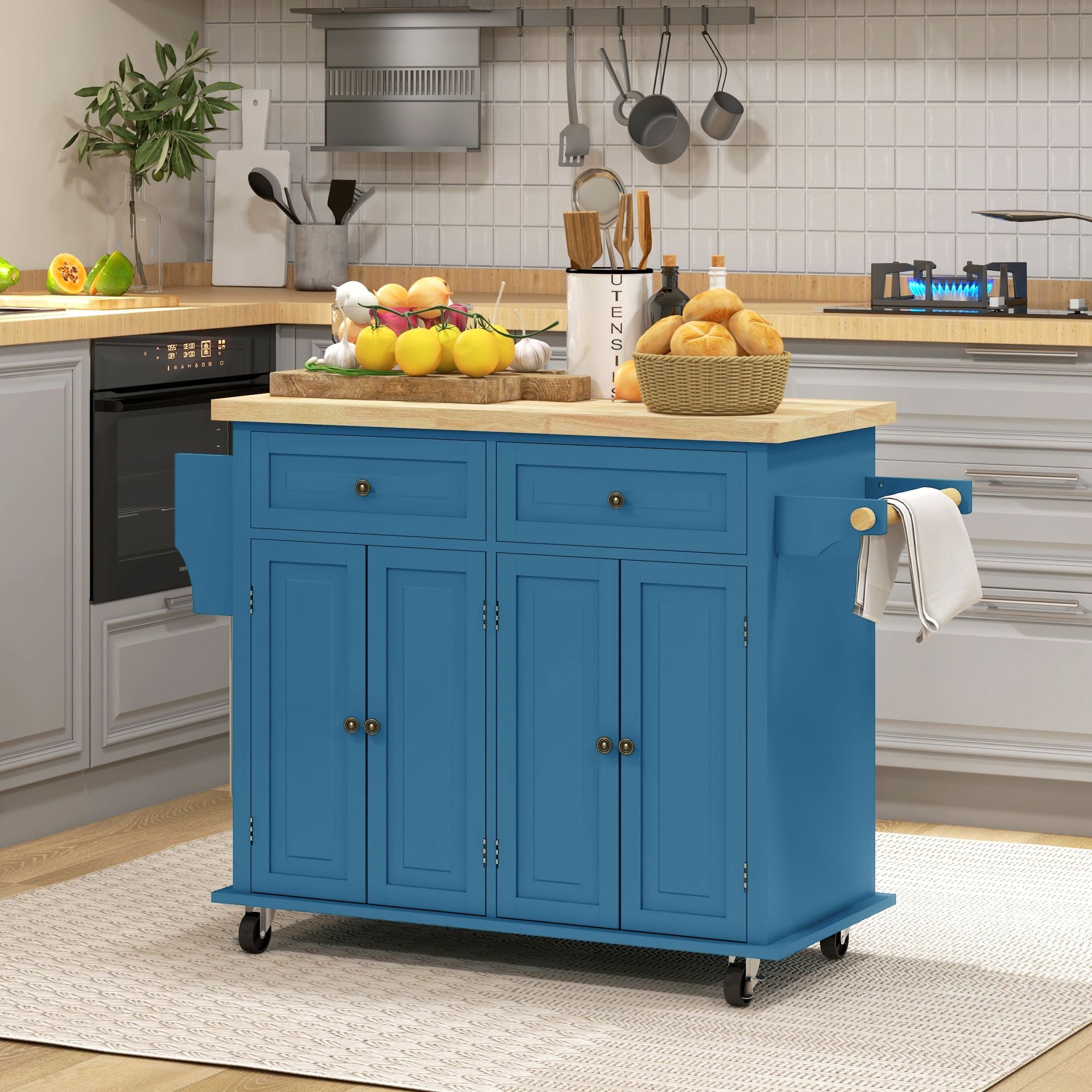 Maximize Kitchen Space with a Rolling Island Cart - Drawers, Cabinets & Spice Rack
