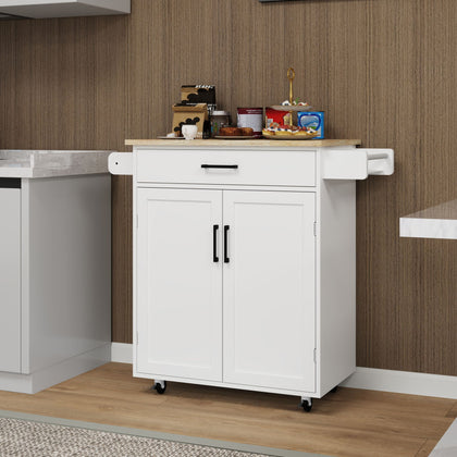 Kitchen Island Cart with Drawer, Doors, Shelves & Towel Rack