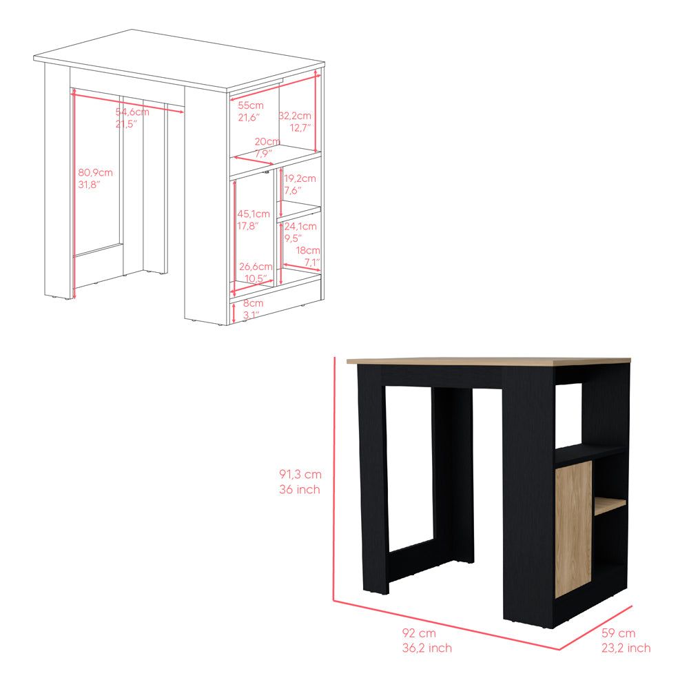 Kitchen Island Wynne with Spacious Top and Push-to-Open Storage