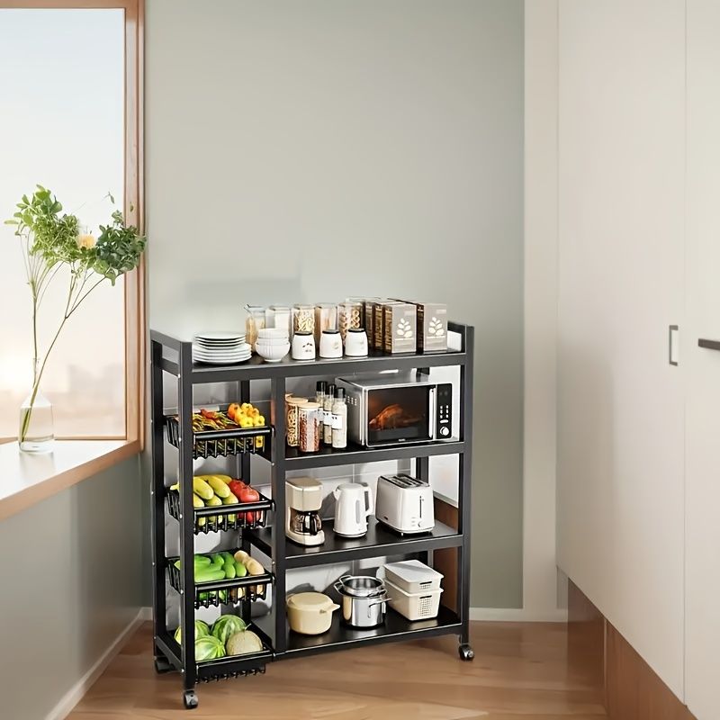 Mobile Multi-Layer Kitchen Storage Rack with Casters