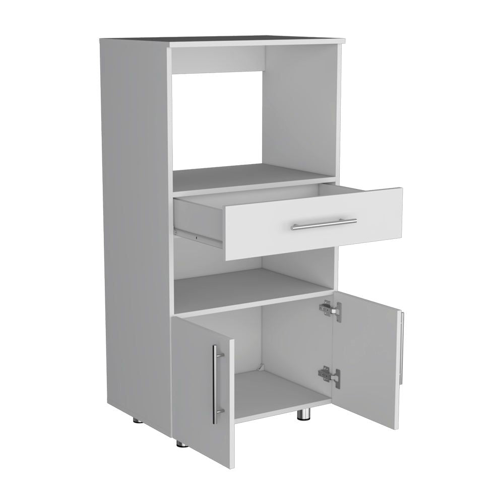 Glenwood Kitchen Pantry – White Freestanding Storage Cabinet with Shelves and Drawer