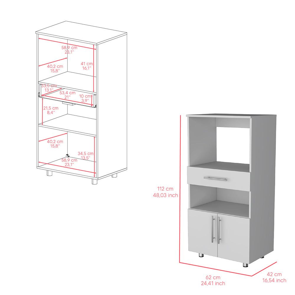 Glenwood Kitchen Pantry – White Freestanding Storage Cabinet with Shelves and Drawer
