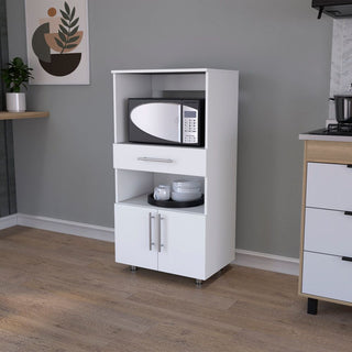 Glenwood Kitchen Pantry – White Freestanding Storage Cabinet with Shelves and Drawer