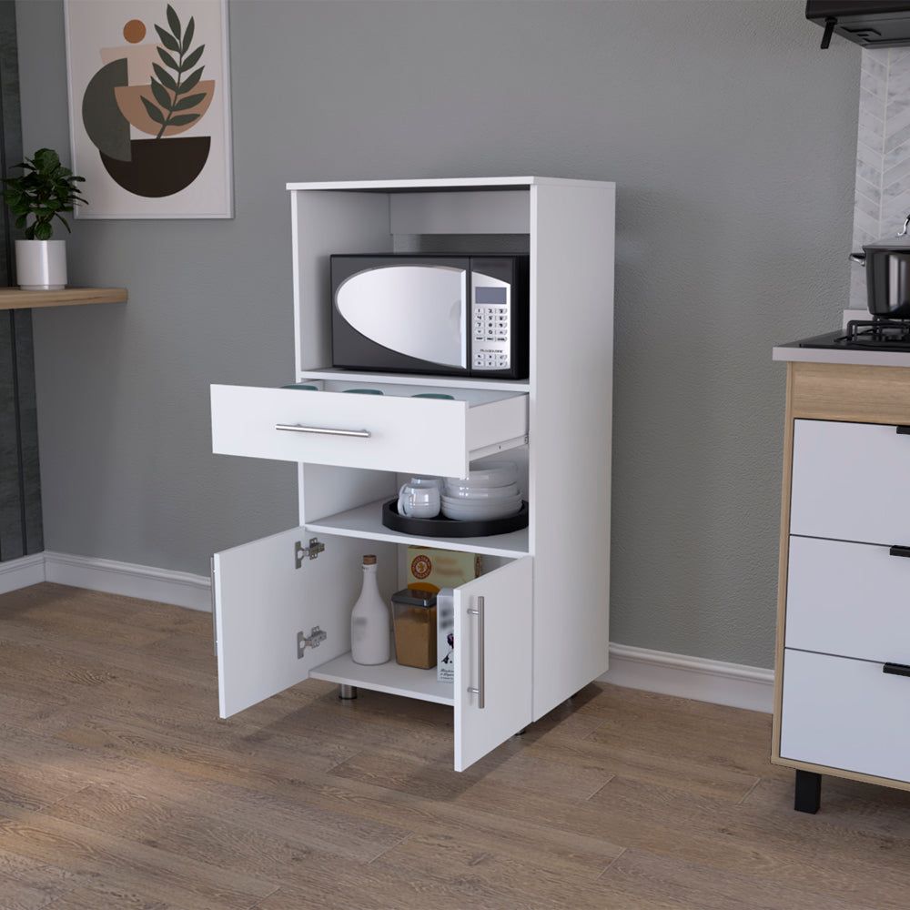 Glenwood Kitchen Pantry – White Freestanding Storage Cabinet with Shelves and Drawer