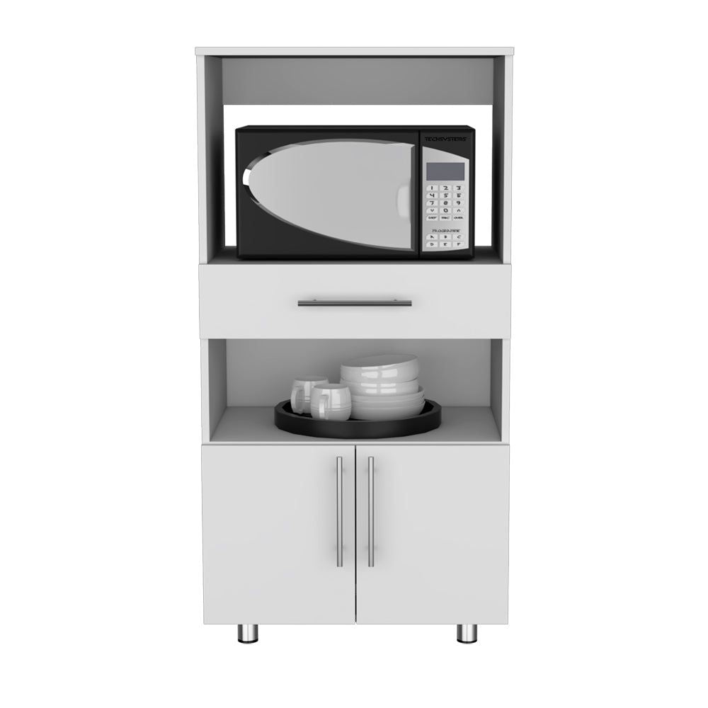 Glenwood Kitchen Pantry – White Freestanding Storage Cabinet with Shelves and Drawer