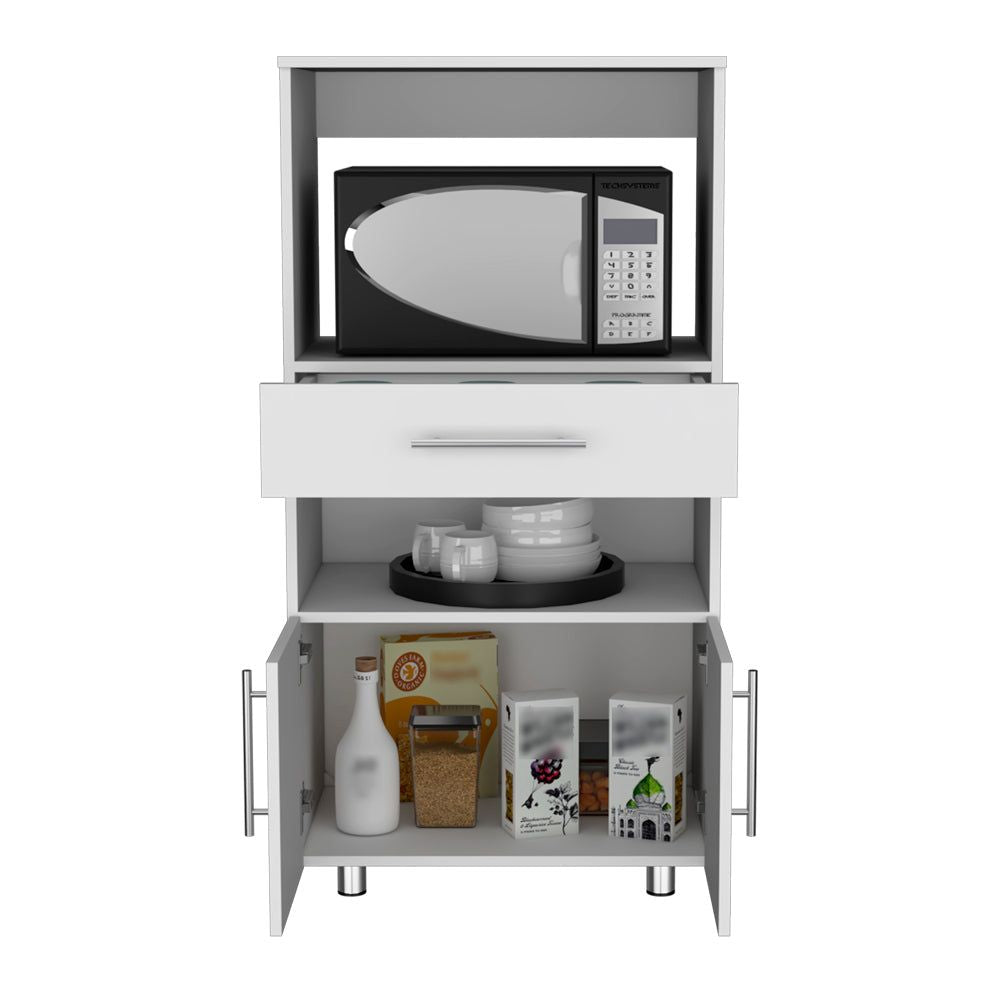 Glenwood Kitchen Pantry – White Freestanding Storage Cabinet with Shelves and Drawer