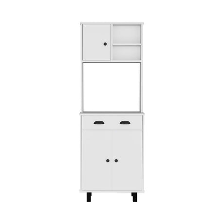 Multi-Function Kitchen Pantry with Open Shelving and Pull-Out Drawer