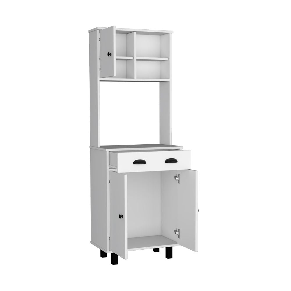Multi-Function Kitchen Pantry with Open Shelving and Pull-Out Drawer