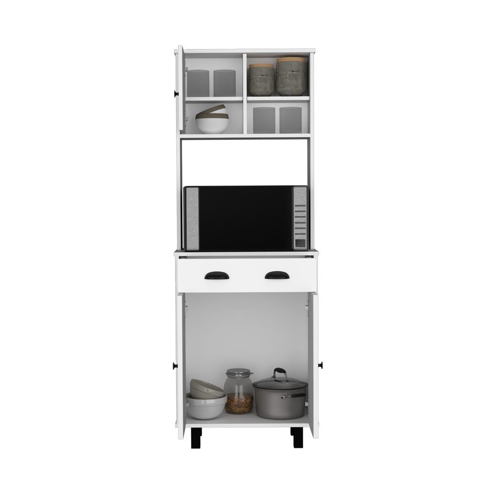 Multi-Function Kitchen Pantry with Open Shelving and Pull-Out Drawer