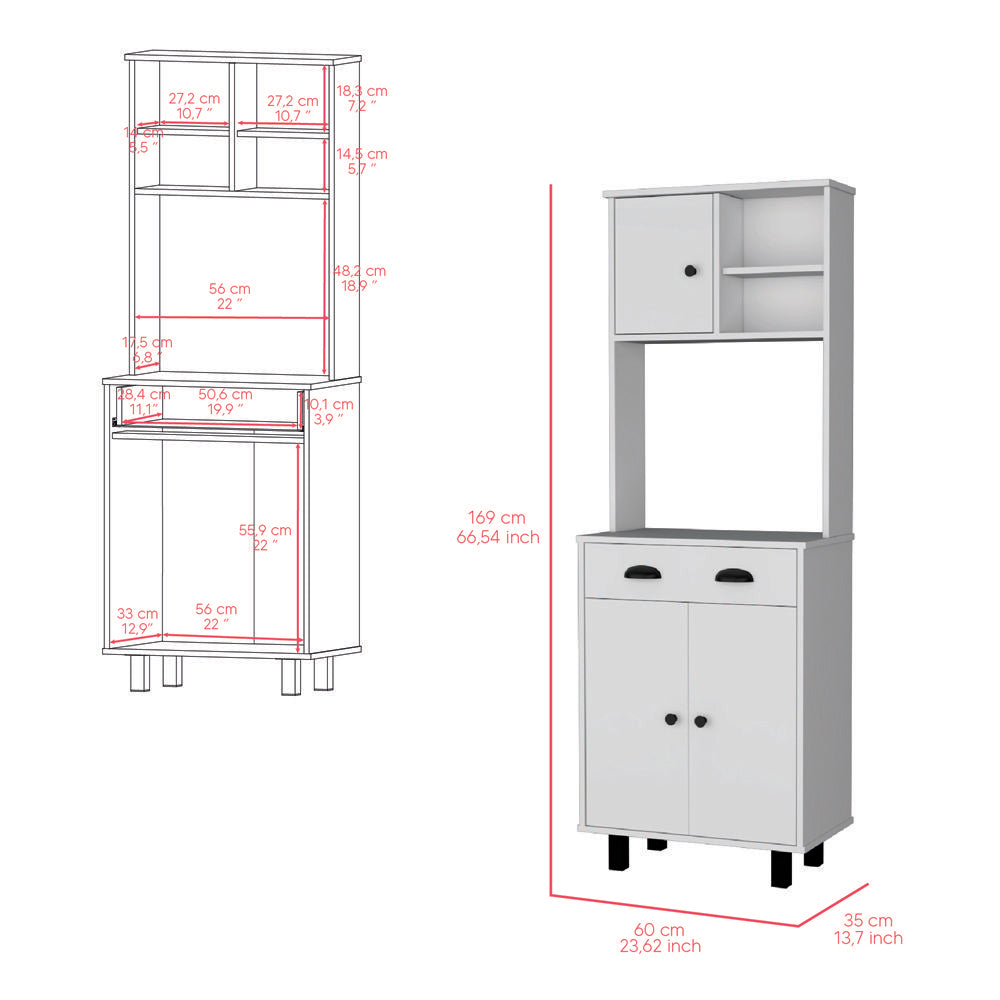 Multi-Function Kitchen Pantry with Open Shelving and Pull-Out Drawer