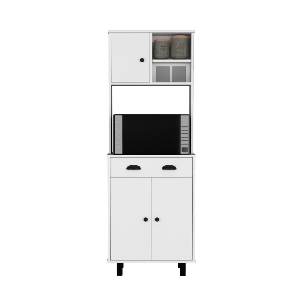 Multi-Function Kitchen Pantry with Open Shelving and Pull-Out Drawer