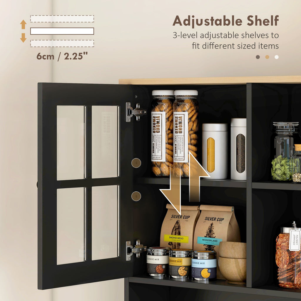 Spacious 72" Kitchen Pantry Cabinet with Glass Doors and Adjustable Shelves