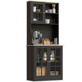 Spacious 72" Kitchen Pantry Cabinet with Glass Doors and Adjustable Shelves