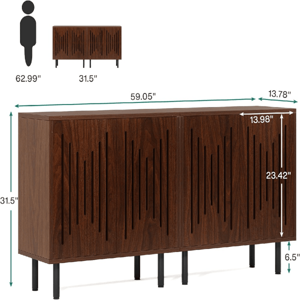 Carved Four-Door Sideboard with Adjustable Shelves