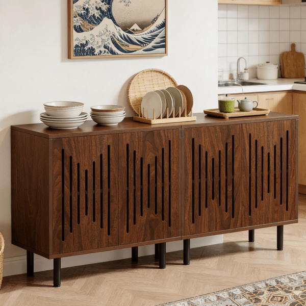 Carved Four-Door Sideboard with Adjustable Shelves