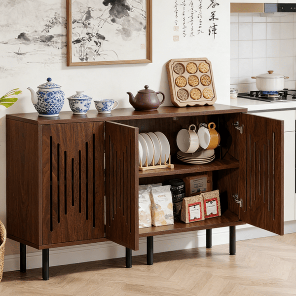 Carved Four-Door Sideboard with Adjustable Shelves