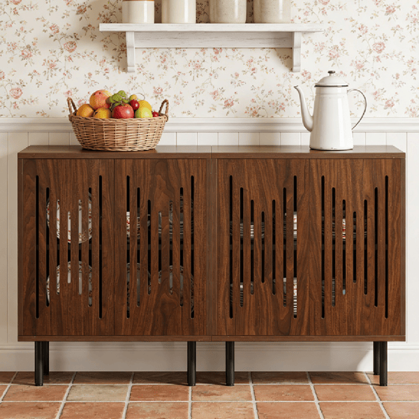 Carved Four-Door Sideboard with Adjustable Shelves