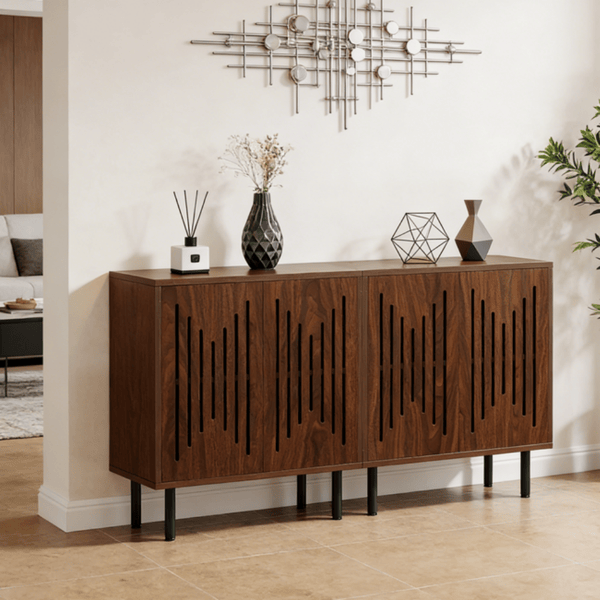Carved Four-Door Sideboard with Adjustable Shelves