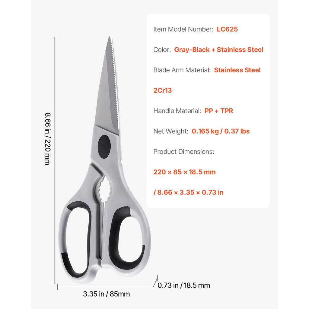 everyday Stainless Steel Kitchen Scissors with Protective Sheath – practical Shears for Meat, Poultry, and Vegetables
