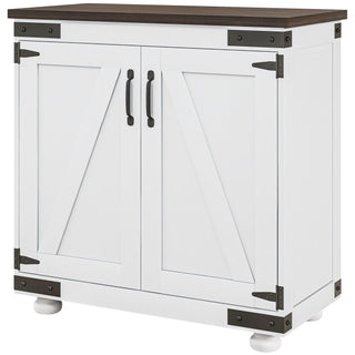 Kitchen Sideboard, Buffet Cabinet with Barn Door, Adjustable Shelf, Distressed White and