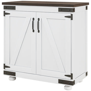 Kitchen Sideboard, Buffet Cabinet with Barn Door, Adjustable Shelf, Distressed White and