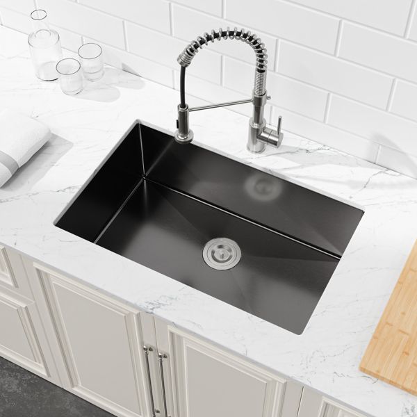 Black Undermount Single-Bowl Kitchen Sink
