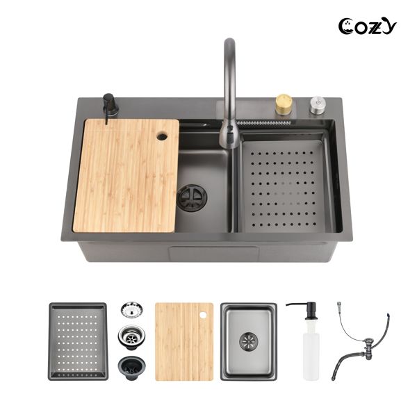 Modern Black Overmount Workstation Kitchen Sink