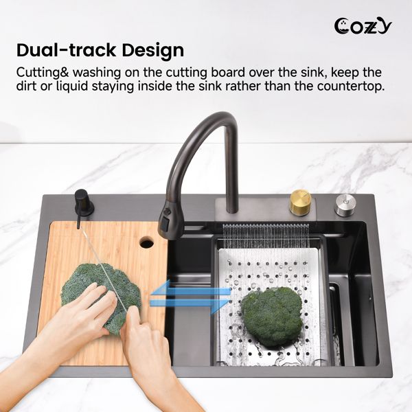 Modern Black Overmount Workstation Kitchen Sink