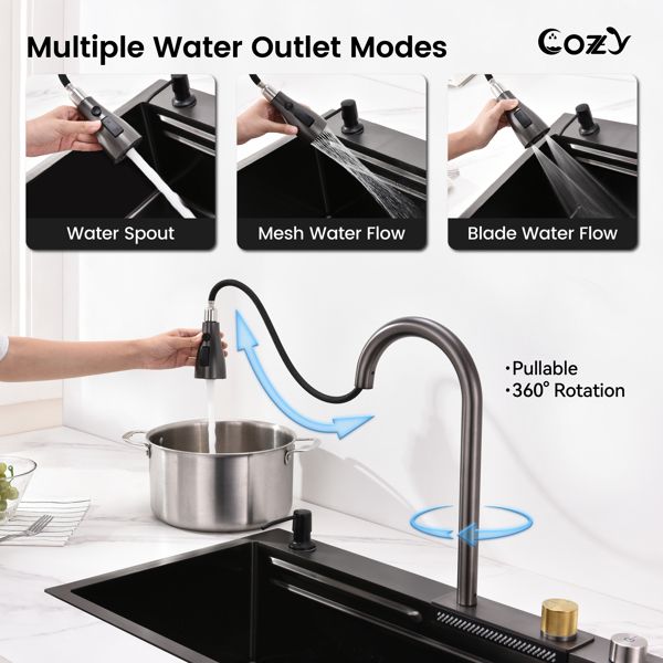 Modern Black Overmount Workstation Kitchen Sink