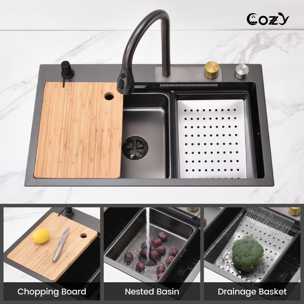 Modern Black Overmount Workstation Kitchen Sink