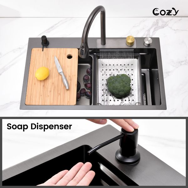 Modern Black Overmount Workstation Kitchen Sink
