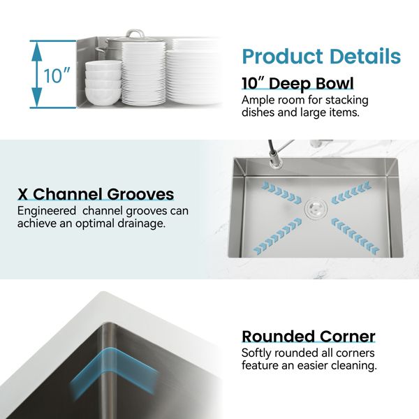 Brushed Single-Bowl Kitchen Sink With Drain Grooves