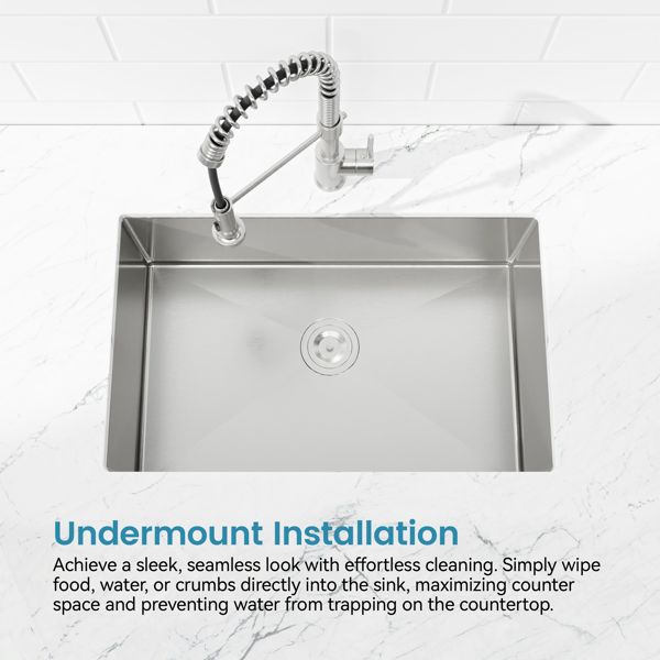 Brushed Single-Bowl Kitchen Sink With Drain Grooves