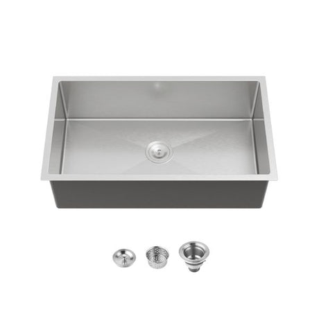 Brushed Single-Bowl Kitchen Sink With Drain Grooves