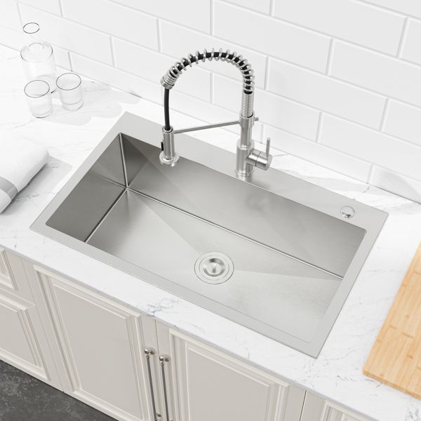 Single-Bowl Overmount Kitchen Sink with Drain