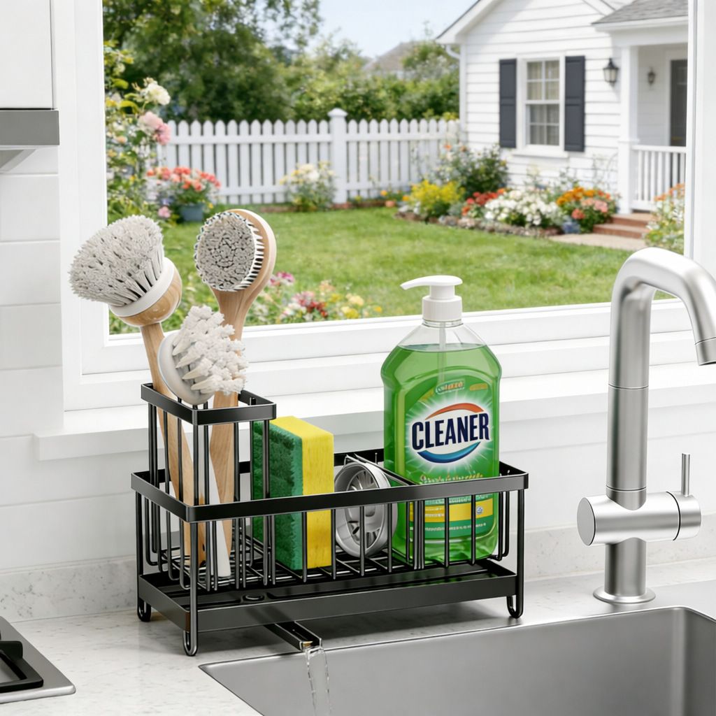 Sink Organizer with Three-Way Swivel Drain Spout