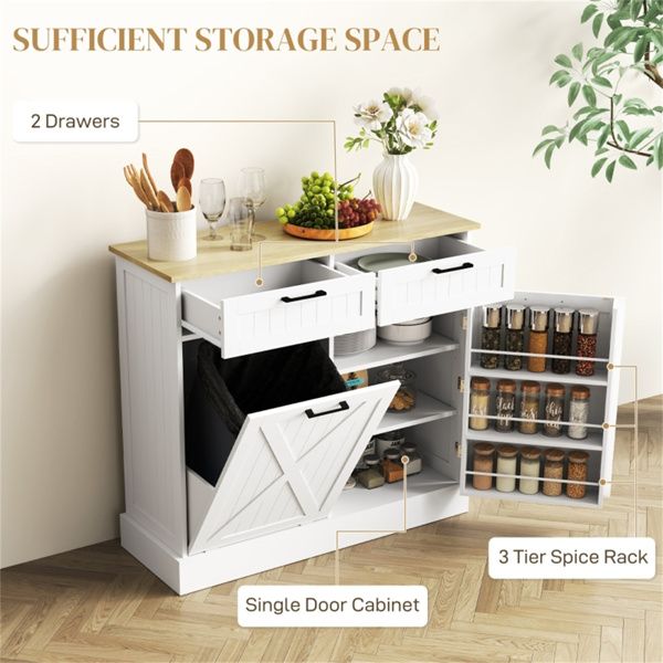 Farmhouse Kitchen Cabinet with Concealed Trash Compartment