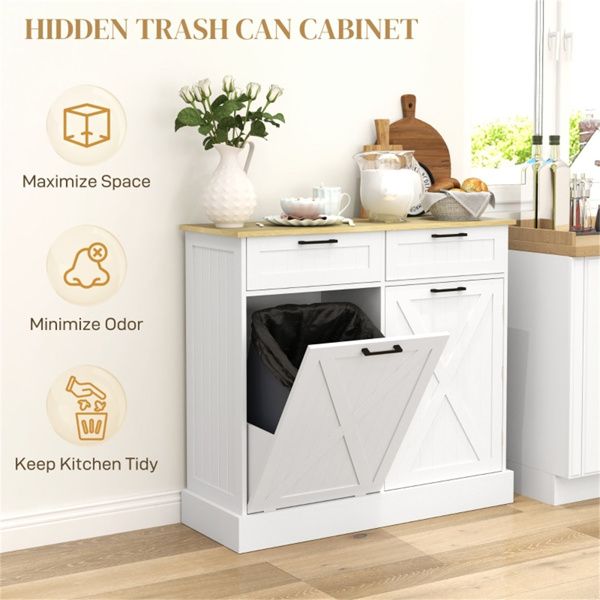 Farmhouse Kitchen Cabinet with Concealed Trash Compartment