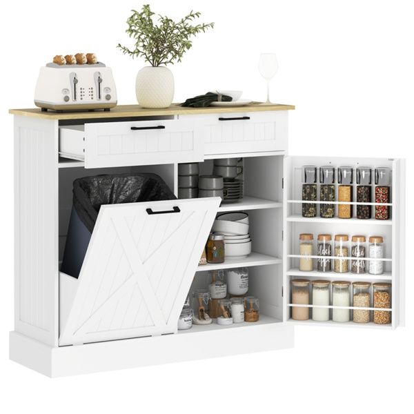 Farmhouse Kitchen Cabinet with Concealed Trash Compartment