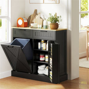 Farmhouse Kitchen Cabinet with Hidden Trash and Spice Rack