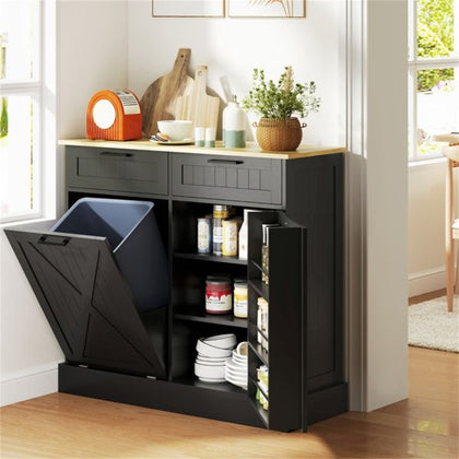 Farmhouse Kitchen Cabinet with Hidden Trash and Spice Rack