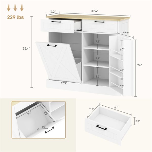 Farmhouse Kitchen Cabinet with Concealed Trash Compartment